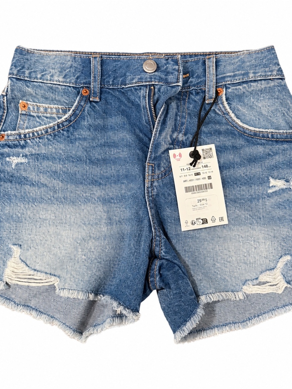 Zara Light Blue Distressed Denim Kids Shorts
